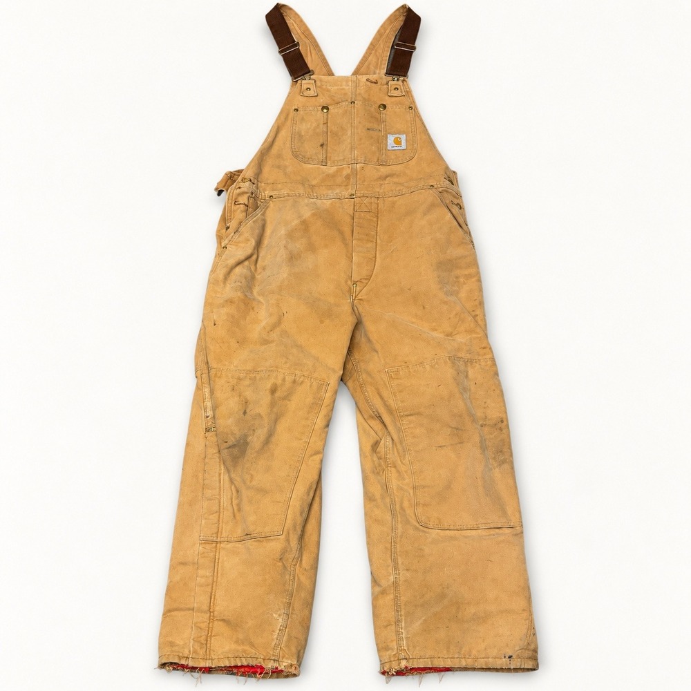 Carhartt 6FBQZ Mens 42x32 Brown Quilt Lined Double Knee Bib Overalls